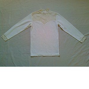 Genus Lace Long Sleeve Stretch Top, Ivory, XS